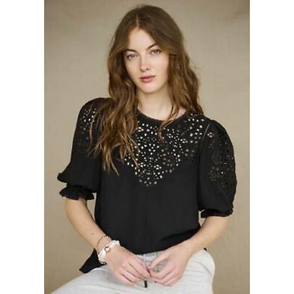 Good Hart Tops - Matilda Jane Good Hart‎ Westlake Eyelet Black Blouse Elbow Length Sleeves XL
